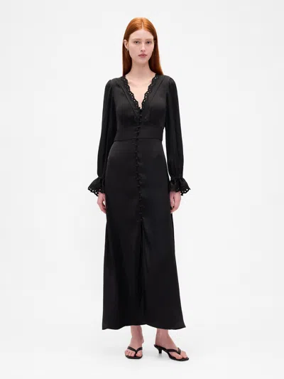 Gap Button-front V-neck Maxi Dress In Black
