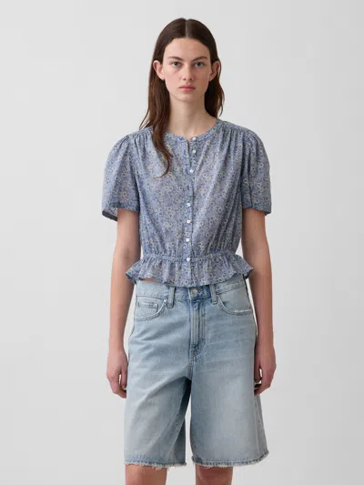 Gap Button-front Crop Peplum Top In Multi