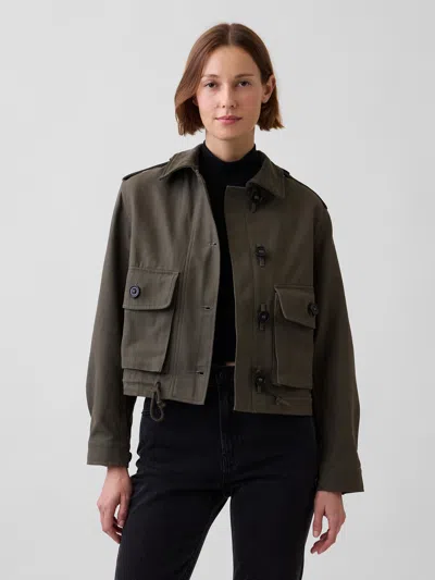 Gap Canvas Crop Utility Jacket In Bamboo Green