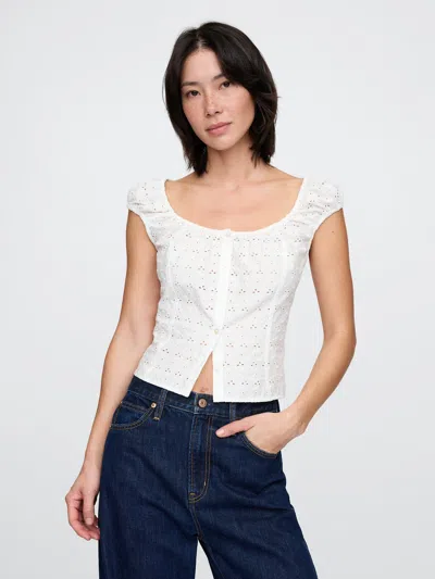 Gap Cap-sleeve Eyelet Top In Optic White