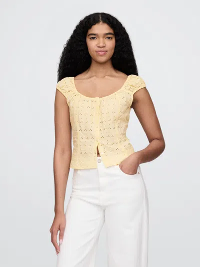 Gap Cap-sleeve Eyelet Top In Vanilla Pudding Beige