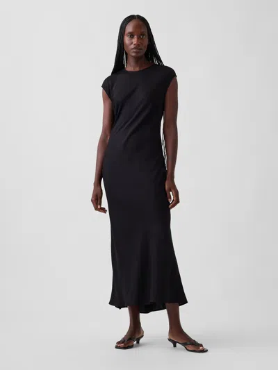 Gap Cap-sleeve Maxi Slip Dress In Black