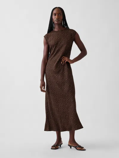 Gap Cap-sleeve Maxi Slip Dress In Brown Leopard Print
