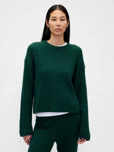 Gap Cashsoft Cable-knit Crewneck Sweater In Green