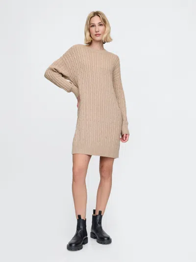 Gap Cashsoft Cable-knit Mini Sweater Dress In Brown Heather Tan