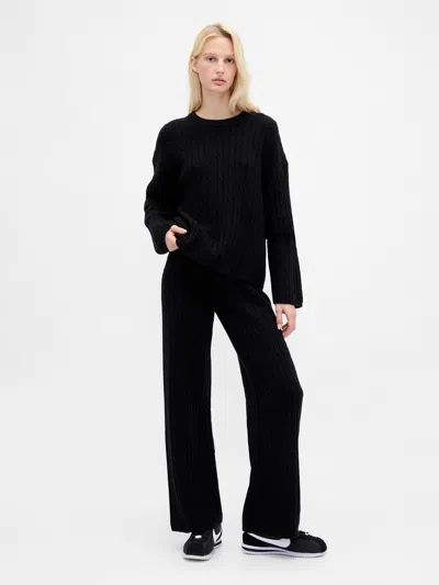 Gap Cashsoft Cable-knit Sweater Pants In Black