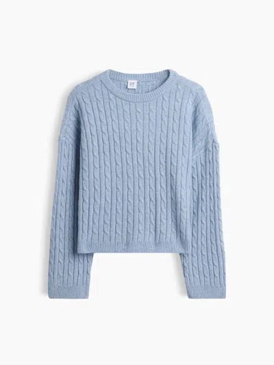 Gap Kids' Cashsoft Cable-knit Oversized Crew Sweater In Blue