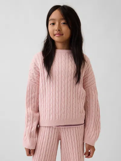 Gap Kids' Cashsoft Cable-knit Oversized Crew Sweater In Pink