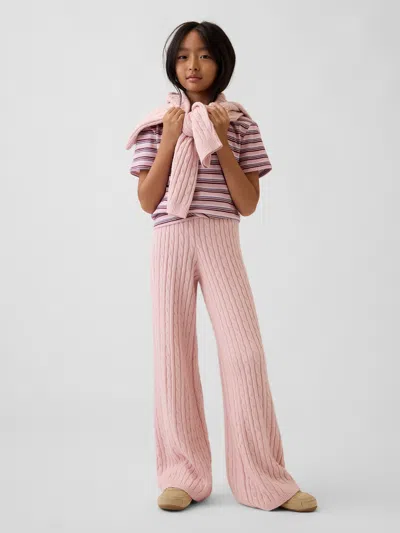 Gap Kids' Cashsoft Cable-knit Wide-leg Sweater Pants In Pink