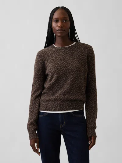 Gap Cashsoft Crew Sweater In Brown Leopard Print