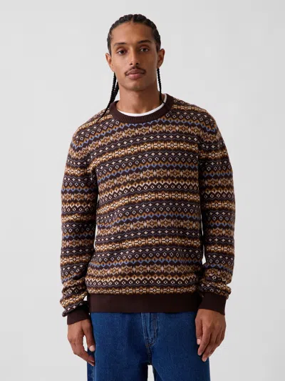 Gap Cashsoft Crew Sweater In Neutral Fairisle Print