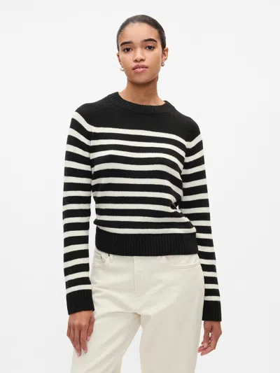 Gap Cashsoft Crewneck Sweater In Black And White Breton Stripe