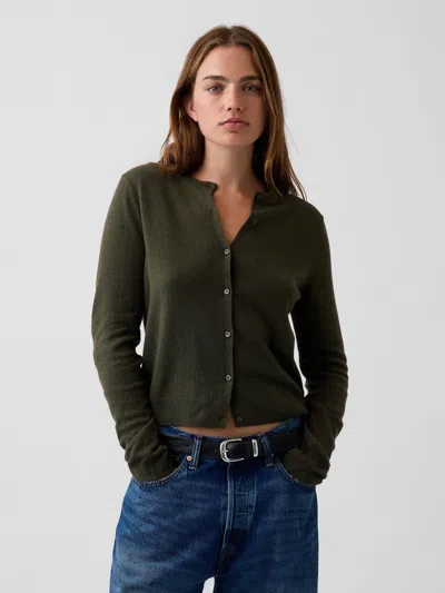 Gap Cashsoft Crop Cardigan In Bamboo Green