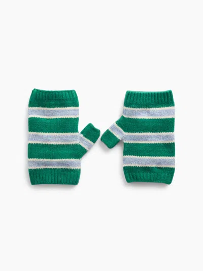 Gap Cashsoft Fingerless Mittens In Green & Blue Stripe