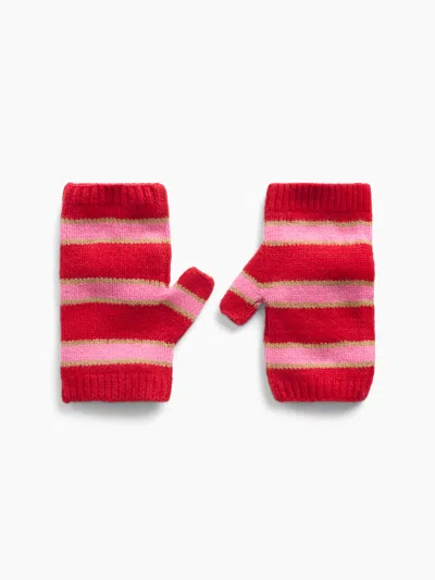 Gap Cashsoft Fingerless Mittens In Red & Pink Stripe