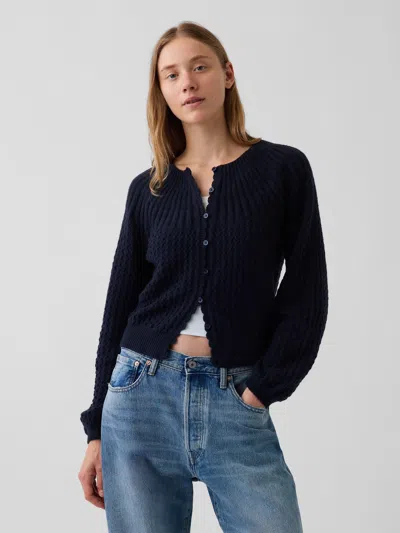 Gap Cashsoft Mix-stitch Crop Cardigan Sweater In New Classic Navy Blue