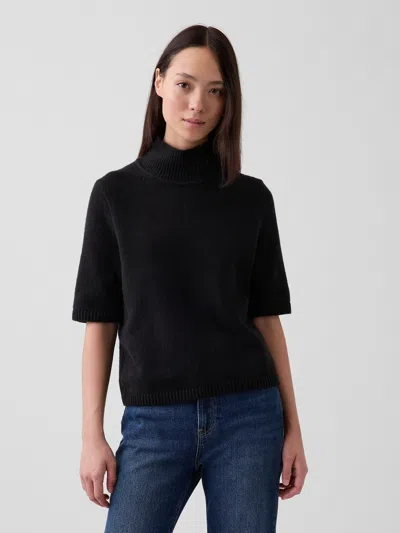 Gap Cashsoft Mockneck Elbow-sleeve Sweater In Basic Black