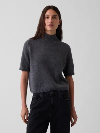 Gap Cashsoft Mockneck Elbow-sleeve Sweater In Charcoal Grey