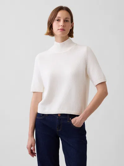 Gap Cashsoft Mockneck Elbow-sleeve Sweater In Ivory Beige Frost