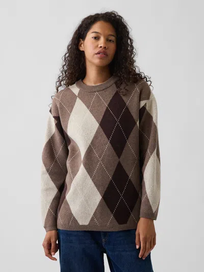 Gap Cashsoft Oversized Argyle Sweater In Brown Argyle