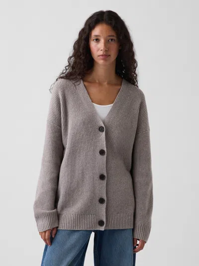 Gap Cashsoft Oversized Cardigan Sweater In Cool Brown Heather