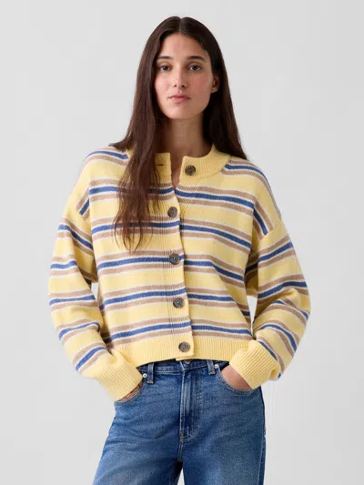 Gap Cashsoft Oversized Chunky Cardigan In Yellow & Blue Stripe