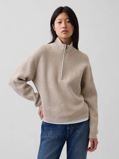 Gap Cashsoft Oversized Half-zip Pullover In Cobblestone Beige