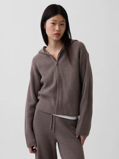 Gap Cashsoft Oversized Shaker-stitch Zip Hoodie In Brown