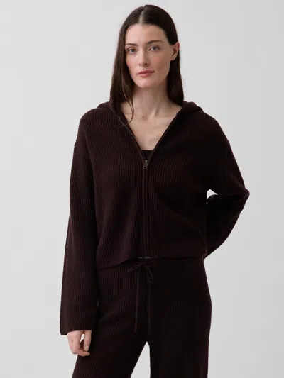 Gap Cashsoft Oversized Shaker-stitch Zip Hoodie In Burgundy