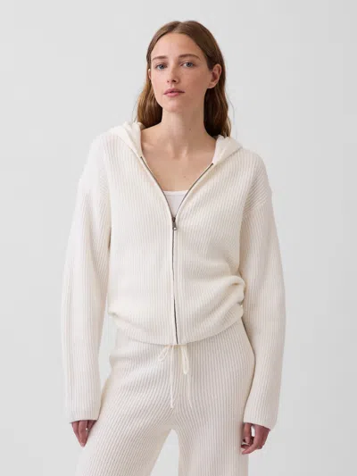 Gap Cashsoft Oversized Shaker-stitch Zip Hoodie In White