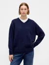 Gap Cashsoft Oversized V-neck Sweater In Blue