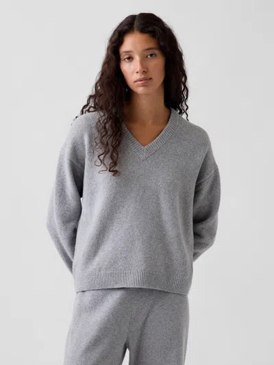 Gap Cashsoft Oversized V-neck Sweater In Charcoal Grey