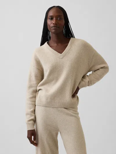 Gap Cashsoft Oversized V-neck Sweater In Cobblestone Beige