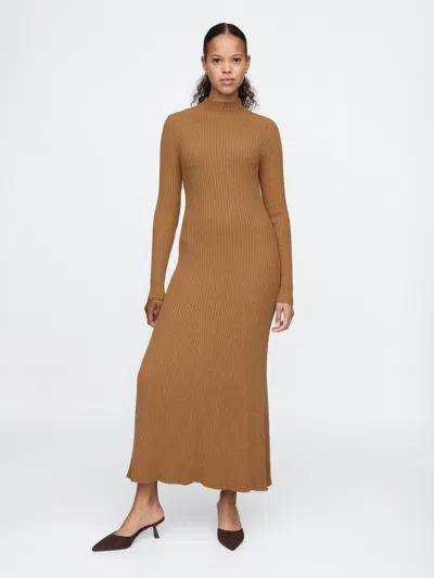 Gap Cashsoft Pleated Rib Maxi Sweater Dress In Camel Hair Tan