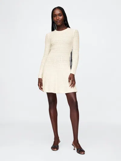 Gap Cashsoft Pointelle Mini Sweater Dress In Ivory Frost Beige