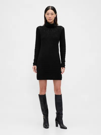 Gap Cashsoft Pointelle Turtleneck Sweater Dress In Black