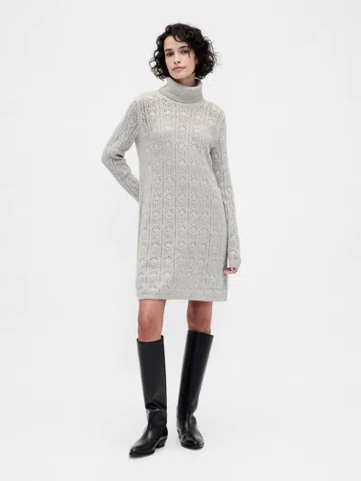 Gap Cashsoft Pointelle Turtleneck Sweater Dress In Gray