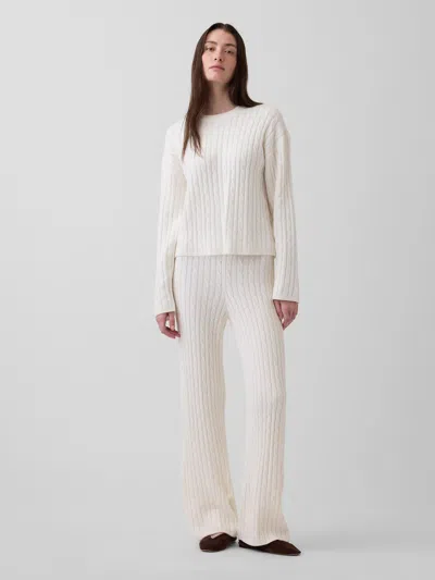 Gap Cashsoft Relaxed Cable-knit Sweater Pants In White