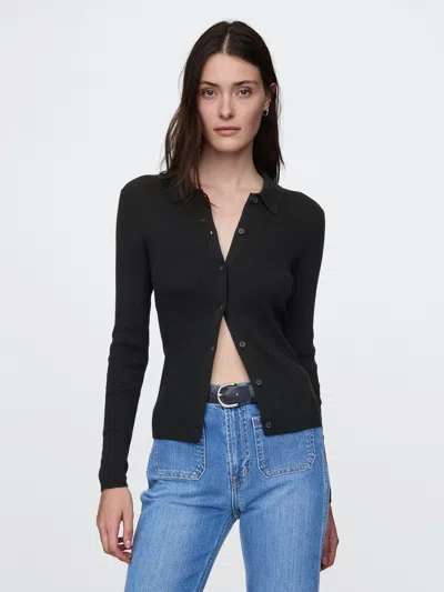 Gap Cashsoft Rib Polo Shirt Cardigan In Black