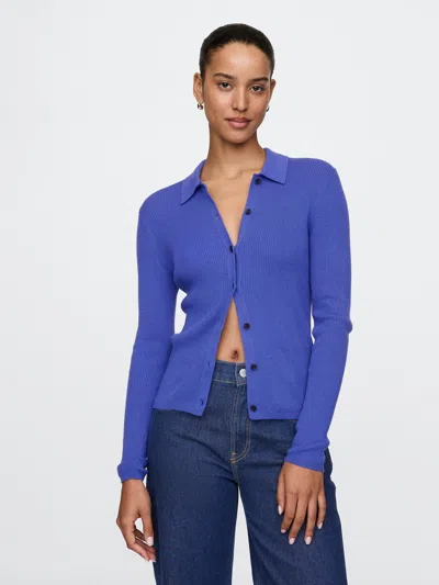 Gap Cashsoft Rib Polo Shirt Cardigan In Dazzling Blue