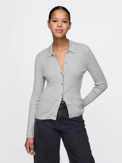 Gap Cashsoft Rib Polo Shirt Cardigan In Light Grey