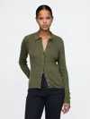 Gap Cashsoft Rib Polo Shirt Cardigan In Thyme Green