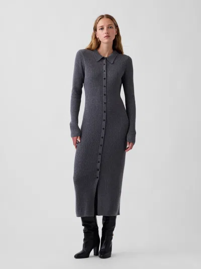 Gap Cashsoft Rib Sweater Maxi Shirtdress In Gray
