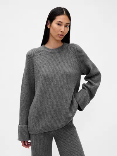 Gap Cashsoft Shaker-stitch Boyfriend Sweater In Gray