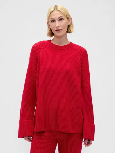 Gap Cashsoft Shaker-stitch Boyfriend Sweater In Red