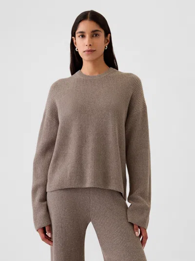 Gap Cashsoft Shaker-stitch Crewneck Sweater In Flannel Taupe Beige
