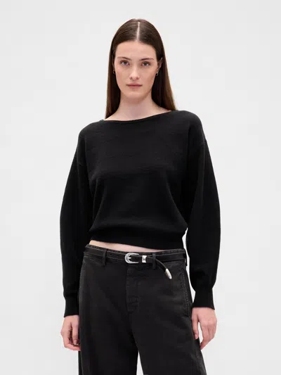 Gap Cashsoft Stretch Lantern-sleeve Crop Sweater In Black