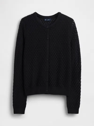 Gap Cashsoft Stretch Pointelle Cardigan In Black