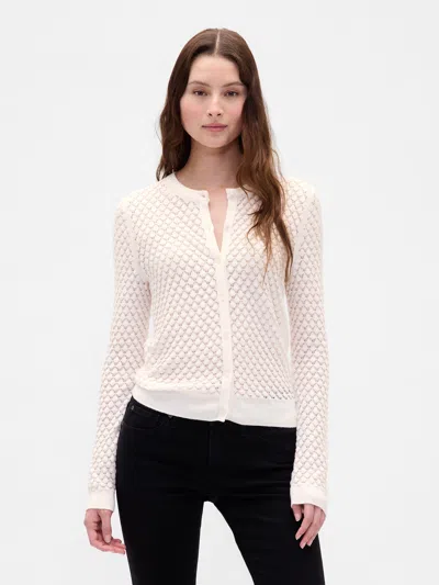 Gap Cashsoft Stretch Pointelle Cardigan In White