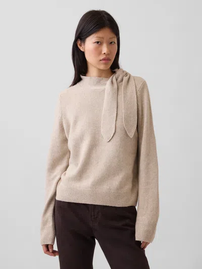 Gap Cashsoft Tie-neck Sweater In Cobblestone Beige